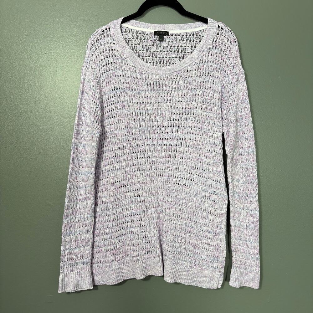 Talbots Women's Pastel Purple Open Knit Hippie Boho Sweater - Size Large - Fairy
